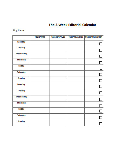 blog 2 weeks editorial calendar