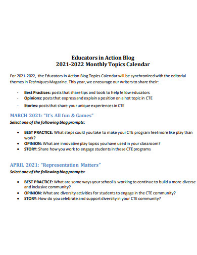 blog monthly topocs calendar