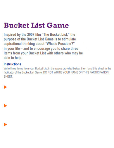 bucket list game