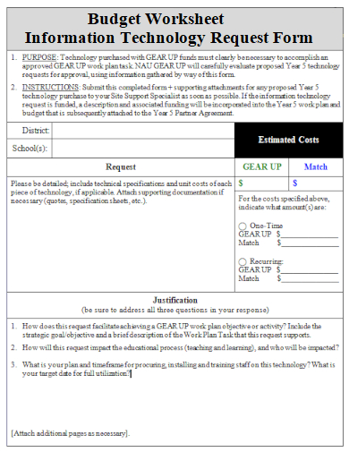 budget worksheet it request form