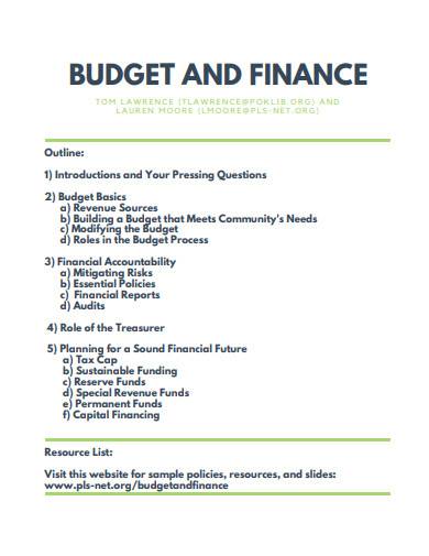 budget and finance outline