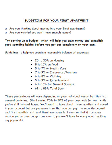 budgeting first apartment checklist