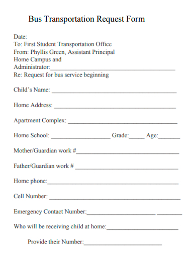 bus transportation request form