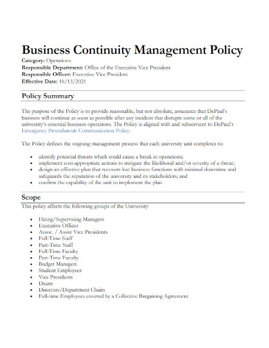 business continuity management policy1