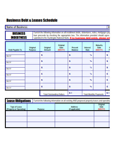 business debt and leases schedule