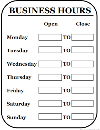 business hours sign example