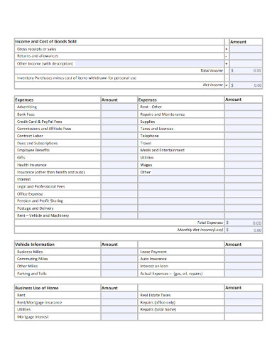 business income and expense worksheets
