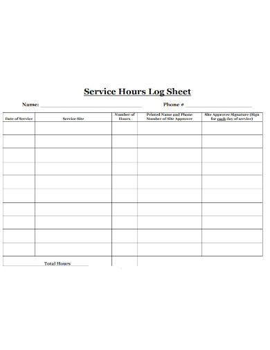 business service hours log sheet