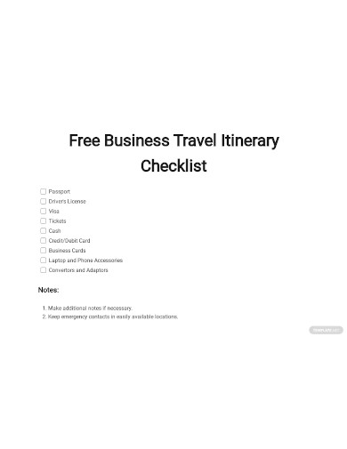 business travel itinerary checklist