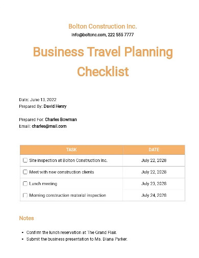 business travel planning checklist