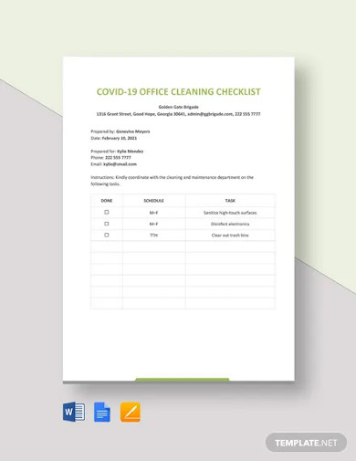covid 19 office cleaning checklist template