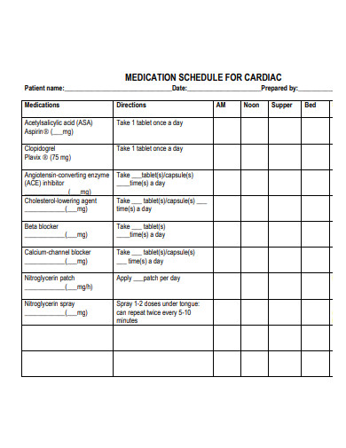 cardiac medication schedule