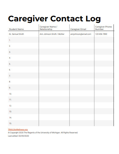 caregiver contact log