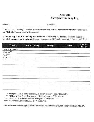 caregiver training log