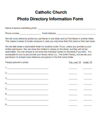 catholic church photo directory information form