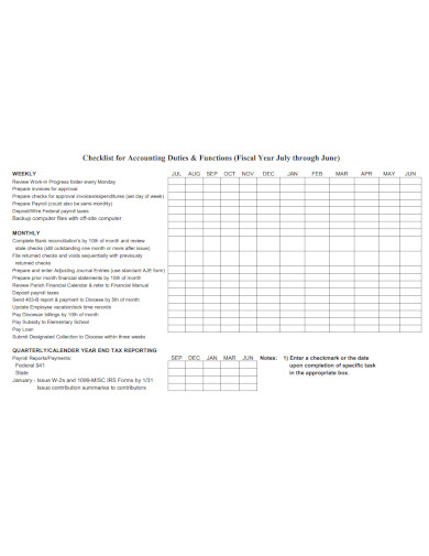 checklist accounting duties functions