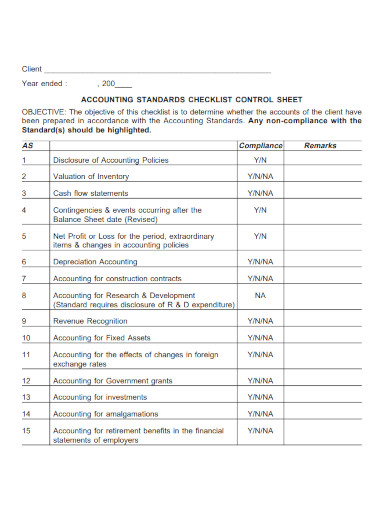 checklist for accounting standards