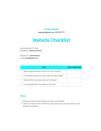 checklist for establishing a website