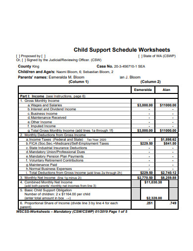 child support schedule worksheet