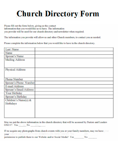church directory form