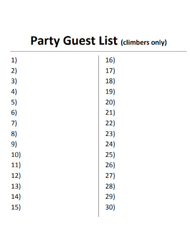 climbers party guest list