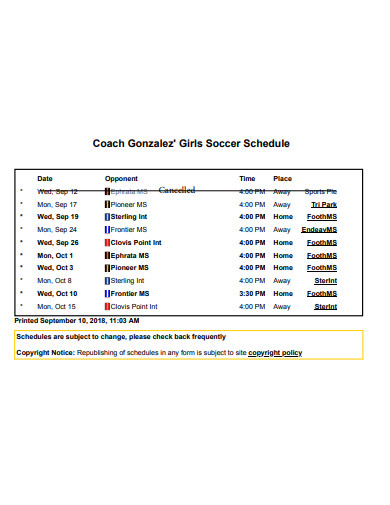coach girls soccer schedule