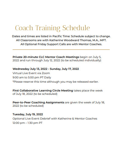 coach training schedule