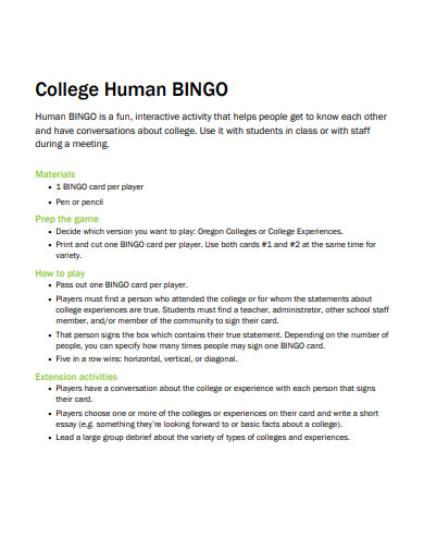 college human bingo