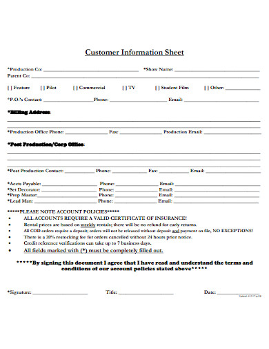 company customer info sheet