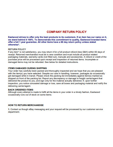 company return policy