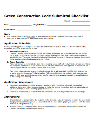 construction code submittal checklist