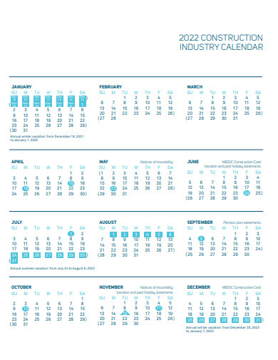 construction industry calendar