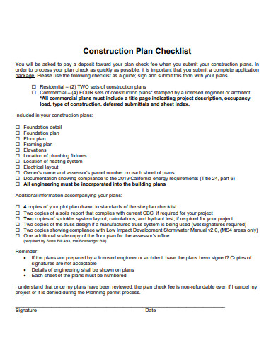 construction plan checklist