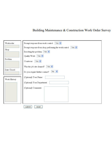 construction work order survey