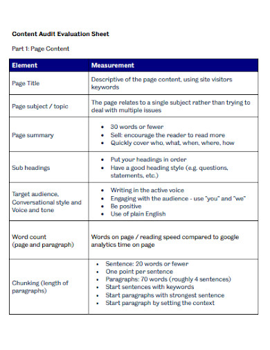 content audit evaluation sheet