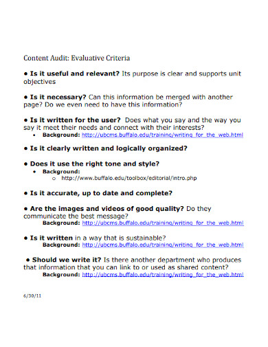 content audit evaluative criteria