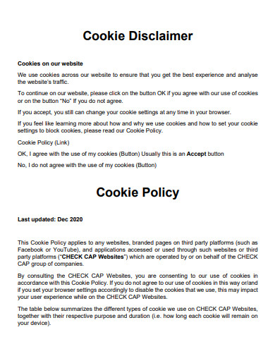 coockie disclaimer policy