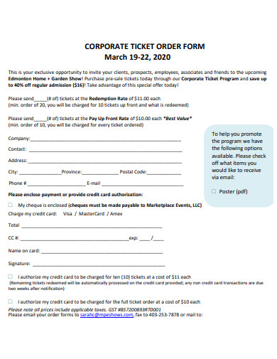 corporate ticket order form