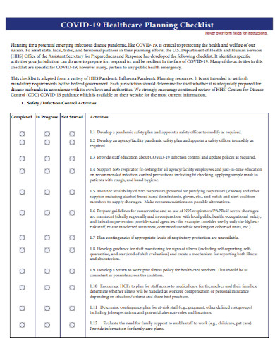 covid 19 healthcare planning checklist