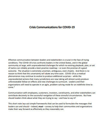 crisis communication for covid 19