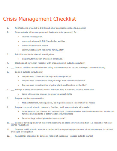 crisis management checklist