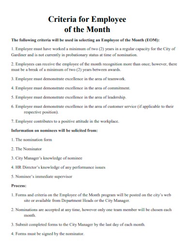 criteria for employee of the month