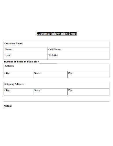 customer info sheet sample