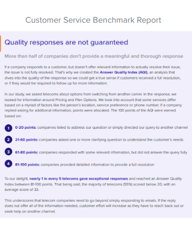 customer service benchmark report quality response