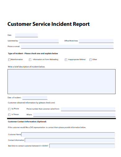 customer service incident report form