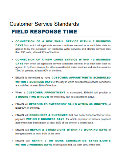 customer service standards field response time