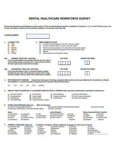 dental healthcare workforce survey
