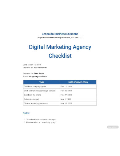 digital marketing agency checklist