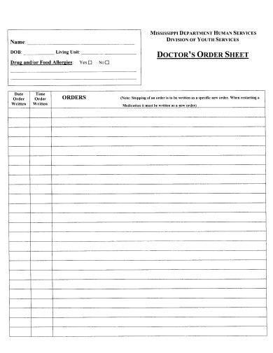 doctor order sheet