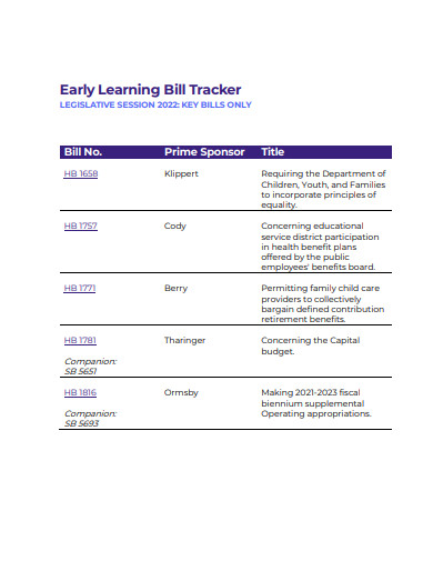 early learning bill tracker